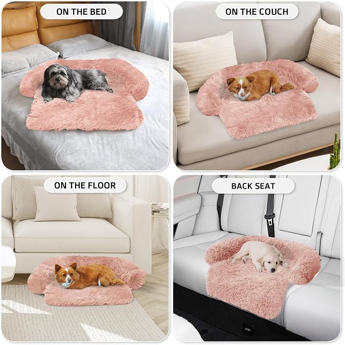 GGIB Calming Dog Bed Fluffy Plush Dog Mat for Furniture Protector with Removable Washable Cover for Large Medium Small Dogs and Cats (XS (31"x23.5"x5"), Pink) - Image 6