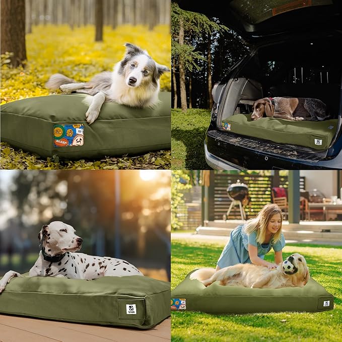 Sytopia 36 Inch Canvas Outdoor Dog Bed for Large Dogs, Durable Dog Bed with Waterproof Machine Washable Removable Cover, Indoor Patio Pet Pad for Crate, Green - Image 7