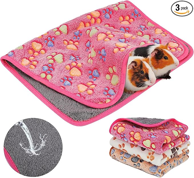 YUEPET Waterproof Guinea Pig Blankets Washable 3 Pack Small Animal Fleece Cage Liners Pet Soft Sleep Mat Pad Cover Warm Flannel Throw for Hamster Guinea Pig Rabbit Chinchilla Hedgehog Ferret 30"×16" by YUEPET