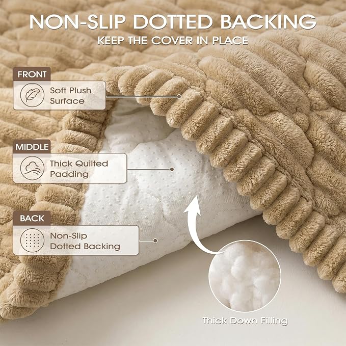 Non-Slip Washable Couch Cover for Dogs, Thick Plush Grid Flannel | 27.6"x59", Taupe, 0.8" Thick, Rubber Dot Backing, Pet-Friendly Protector for Sofa, Floor, Window Bench, Car Seat or Camping - Image 5
