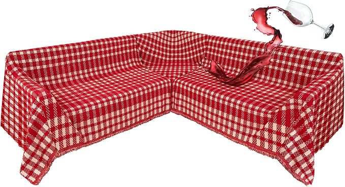 1OO% Waterproof Sectional Couch Covers for Dogs L Shaped Corner Sofa Cover Washable Chenille Sofa Slipcovers Blanket Modern Jacquard Pet Furniture Protector (91"x252", Red Checkered) by SYJOVIA