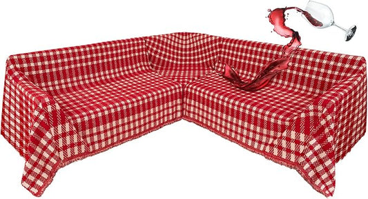 1OO% Waterproof Sectional Couch Covers for Dogs L Shaped Corner Sofa Cover Washable Chenille Sofa Slipcovers Blanket Modern Jacquard Pet Furniture Protector (91"x252", Red Checkered) by SYJOVIA