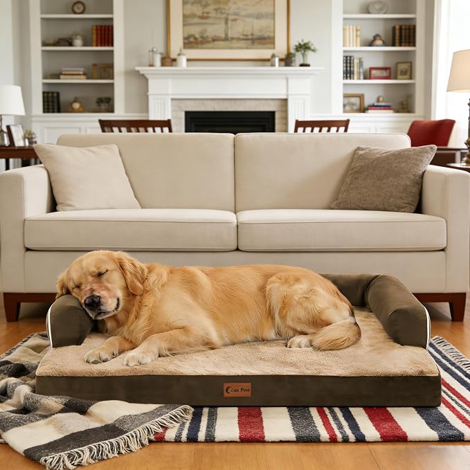 Waterproof Orthopedic Dog Bed for Extra Large Dogs, 45x35in, Brown | Orthopedic Foam Eases Joint Pressure, Bolsters Supports Head And Neck, Washable Pet Beds, Removable Cover, Non-Slip Bottom - Image 9