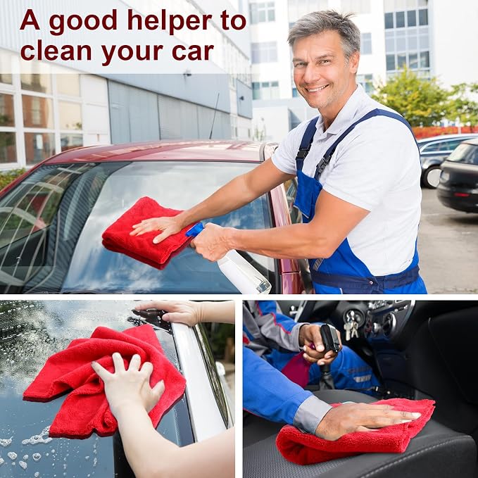 Shimeyao 30 Pcs 16 x 16 Inch Edgeless Microfiber Plush Towels for Cars Detailing Drying Wash Polishing Absorbent Cleaning Cloths, 500 GSM (Red) - Image 6