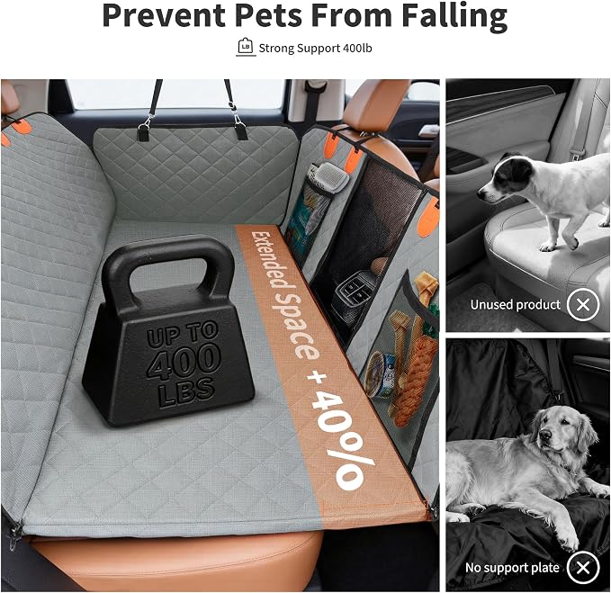 Dog Car Seat Cover 400LBS Hard Bottom Back Seat Extender for Dogs | Waterproof Polyester, Anti-Slip Surface, 3 Removable Hard Plates, Side Storage Pockets, 4-Mode Convertible - Image 3