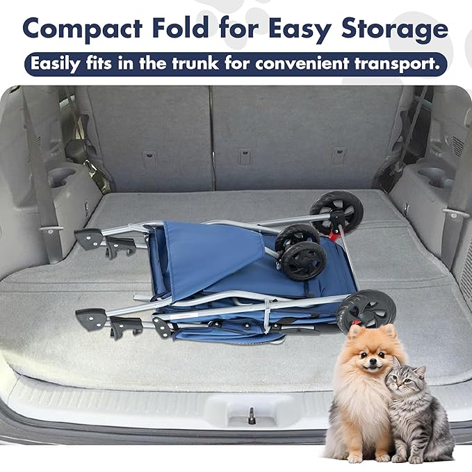 NEWBULIG 3 Wheel Pet Stroller for Dogs and Cats, Foldable, Lightweight and Durable, Ideal for Small to Medium Pets, Includes Storage Basket and Cup Holders