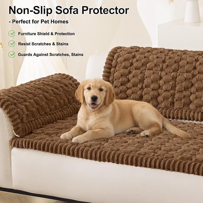 Smiry Non Slip Couch Covers for Dogs, Scratch Resistant Pet Sofa Protector | Machine Washable Soft Fuzzy Thick Furniture Cover for Sofa Loveseat Sectional Large Dogs, Chocolate, 35.4" x 88" - Image 10