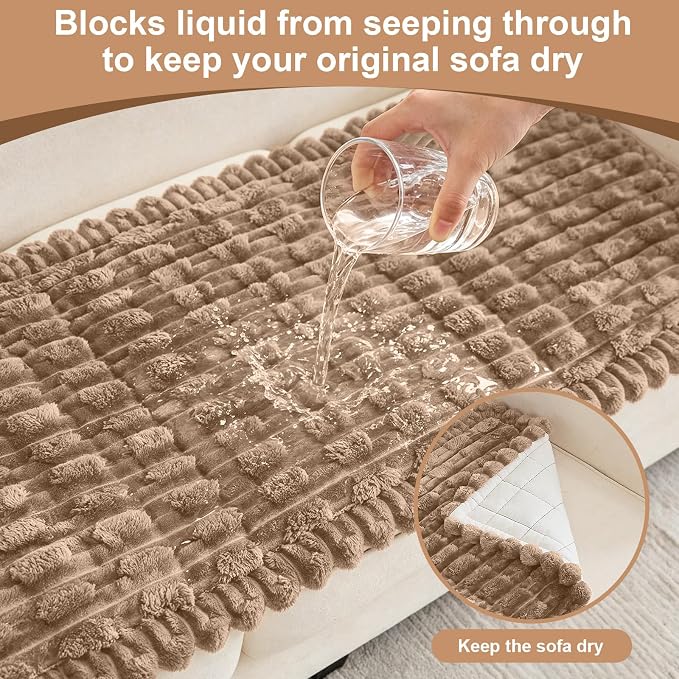Waterproof Dog Couch Cover, Non Slip Pet Sofa Protector, Thick Fuzzy Couch Cover for Dogs, Machine Washable Furniture Protector, Scratch Resistant Pet Couch Mat(Leather color, 28" x 71"/70 x 180cm) - Image 3