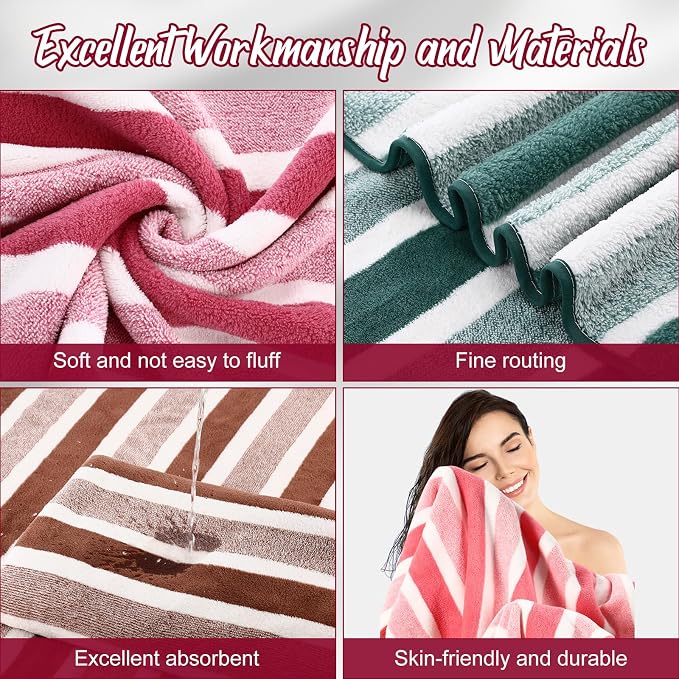 SmoothNovelty 18 Pack Microfiber Bath Towels Bulk 27'' x 60'' Oversized Size Bath Towel Highly Absorbent Extra Large Soft Drying for Beach Shower Summer Salon Sport Gym Party (Stripes,Neutral) - Image 3