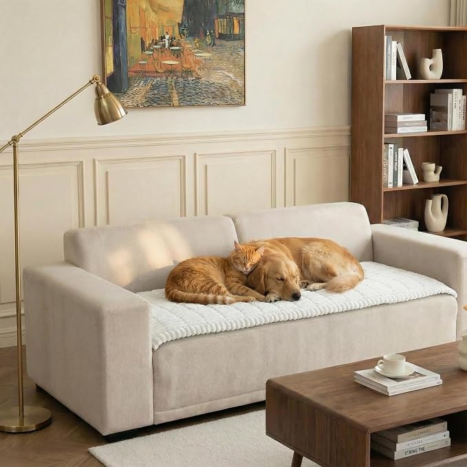 Fuzzy Pet Couch Cover for Sofa,Non Slip Sofa Cover Pet Friendly Couch Covers for Dogs Washable Protector for Pets Mat Dog Bed Mats (Off White, 27.6"x82.5") - Image 7
