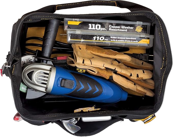 Cat 13-Inch Wide Mouth Tool Bag with 3 Exterior Pockets, Hi-Vis Interior, Reinforced Bottom, and Heavy-Duty Zipper – Durable 600D Polyester Construction - 240042 - Image 5