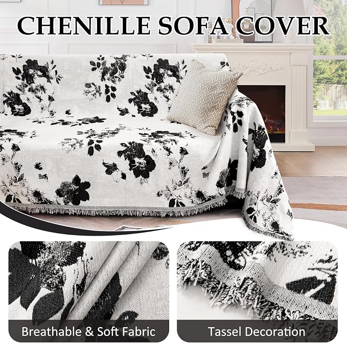 1OO% Waterproof Sectional Couch Covers for Dogs L Shaped Corner Sofa Cover Washable Chenille Sofa Slipcovers Blanket Modern Jacquard Pet Furniture Protector (91"x276", Black Flower) - Image 6