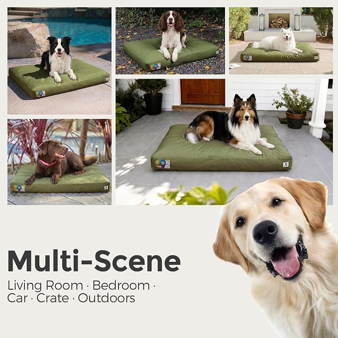Sytopia Waterproof Outdoor Dog Bed for Large & Senior Dogs, Orthopedic Egg Crate Foam Pet Mat with Removable Washable Cover, Outdoor Indoor Crate Bed for Patio, Camping, Travel & Home 42inch, Green - Image 5