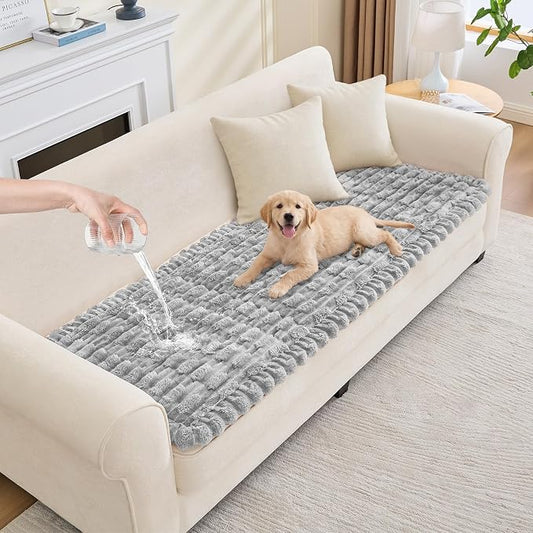 Waterproof Dog Couch Cover, Non Slip Pet Sofa Protector, Thick Fuzzy Couch Cover for Dogs, Machine Washable Furniture Protector, Scratch Resistant Pet Couch Mat(Light Gray, 28" x 59"/70 x 150cm) by Taque