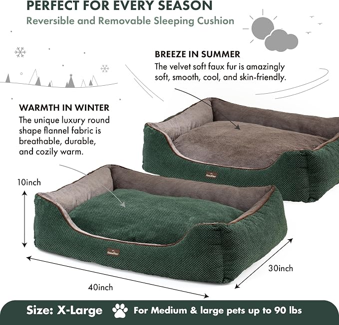 GRANDTIES Fluffy Dog Beds for Small Medium Large Dogs & Cats, Machine Washable Dog Bed, Rectangle Breathable Soft Calming Sleeping Warming Pet Beds with Waterproof & Non-Slip Bottom (XL 40", Olive) - Image 3