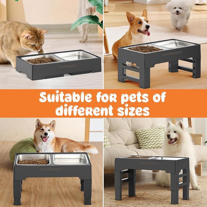 URPOWER Raised Dog Bowls 4 Height Adjustable Elevated Bowl Stand | Stainless Steel Water Bowl Non-Slip Dog Food Bowls Stand for Small Medium Large Dogs and Pets - Image 7