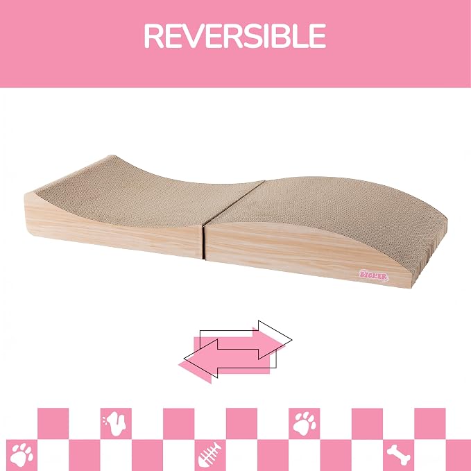 Eero 32" Modern Foldable Lounge Cat Scratcher with Catnip, Large Corrugated Cardboard Sofa Scratching Pad for Indoor Cats, Oak Wood, Oak Wood Finish CSR1011D - Image 6