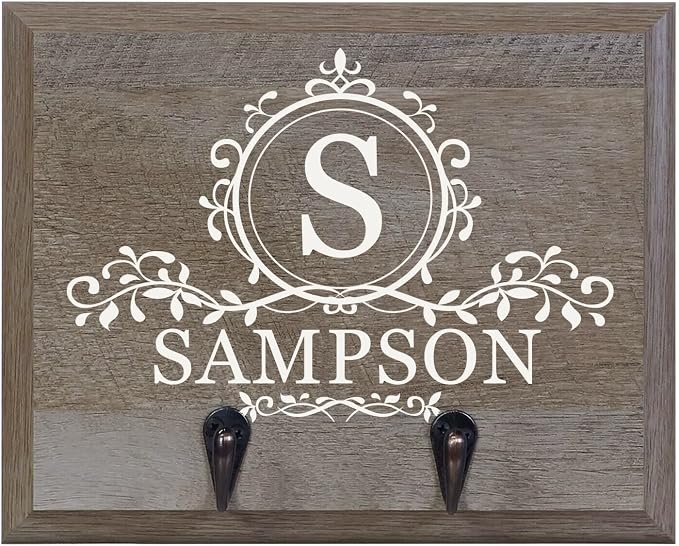 Rooms Organized Personalized Re-Engineered Family Initial Barn Wood Decor Wall Mounted Coat Hat and Dog Leash Rack Storage with 2 Metal Hooks 10" w x 8" h 4.25" deep by LifeSongMilestones
