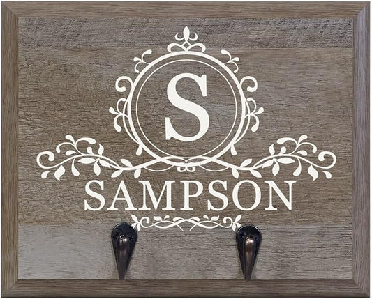 Rooms Organized Personalized Re-Engineered Family Initial Barn Wood Decor Wall Mounted Coat Hat and Dog Leash Rack Storage with 2 Metal Hooks 10" w x 8" h 4.25" deep by LifeSongMilestones