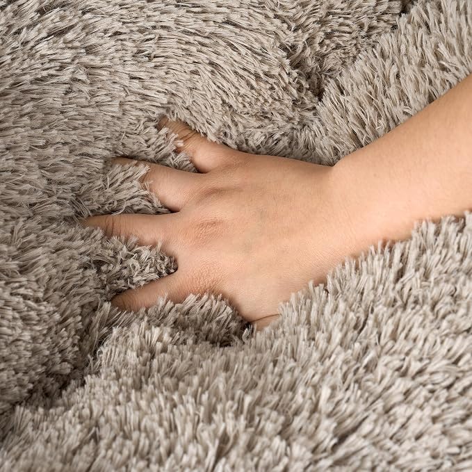 EHEYCIGA Fluffy Dog Crate Bed, Plush Extra Large Plus Dog Pillow, Taupe | Xlarge Calming Anti Anxiety Plush Faux Fur Mat for Large size dogs, Washable Soft Warm Plus Dog Pad with Non-Slip Bottom - Image 4