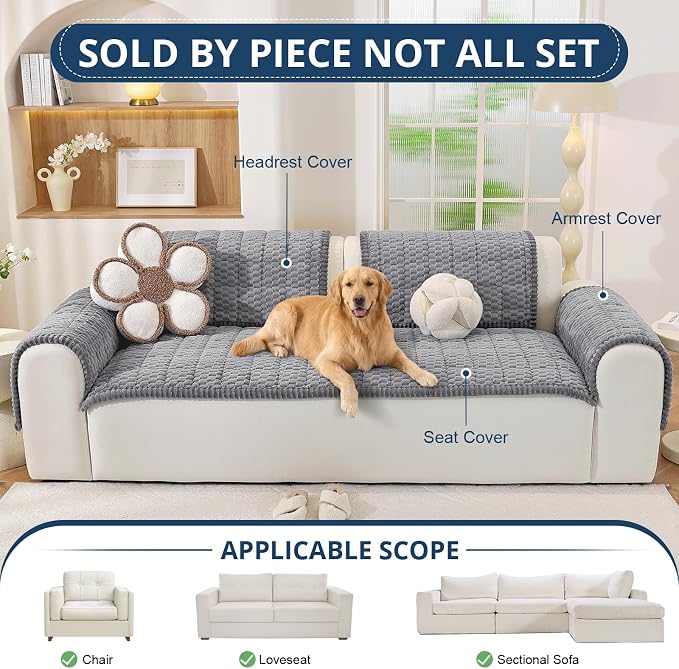 OstepDecor Couch Cover for Dogs, Washable Non Slip Sofa Cover for Pets, Soft Couch Covers for Sofa, Loveseat and Sectional, Furniture Protector Against Pet Hair & Scratches (27.6" x 82.7", Grey) - Image 4