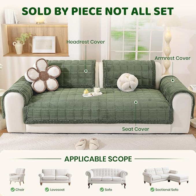 Royhom Couch Cover for Dogs Washable，Non Slip Sofa Protector for Pets | Durable & Easy Care, Soft Furniture Cover for Leather & Fabric Couches Against Claws, Spills & Fur, 35.4x70.9 Inch, Green - Image 2