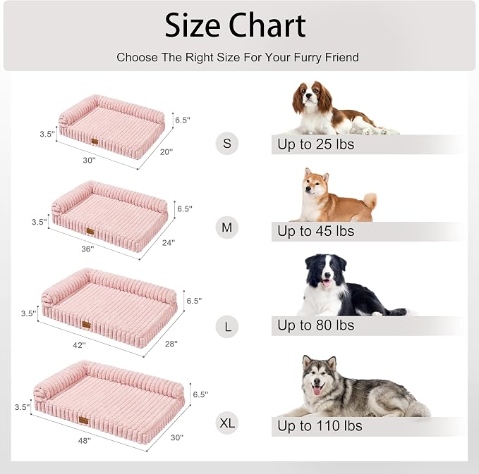 Orthopedic Calming Medium Dog Bed Pet Sofa Bed 30''X20'' Pink | 2-Sided Pet Couch Medium Size Dog, Soft Egg-Crate Foam Dog Mat, Waterproof Removable Washable Cover, Nonskid Bottom Cat Bed - Image 6