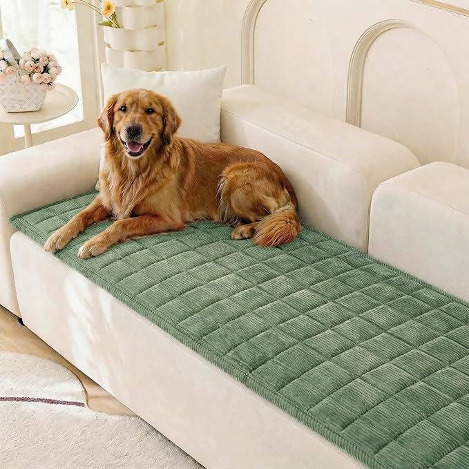 KRFOONN Non Slip Couch Cover for Dogs Washable Sofa Covers for 3 Cushion Couch Cushion Covers Sofa Slipcovers Couches Furniture Protector with Elastic Straps for Dogs Pets Mat (Green, 27.6" x 82.7") by KRFOONN