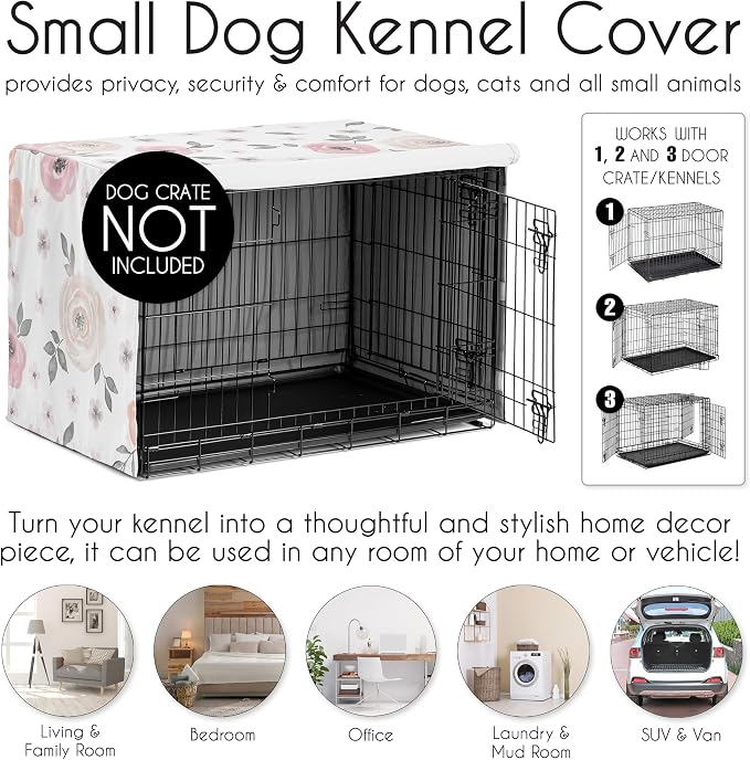 Sweet Jojo Designs 24in. Small Dog Crate Cover (Pink/Grey Boho Floral) for Girls Pet Cage, Kennel Covers (Watercolor, Flower, Elegant Rose, Bohemian, Shabby Chic, Farmhouse, Nature, Blush & Gray) - Image 4