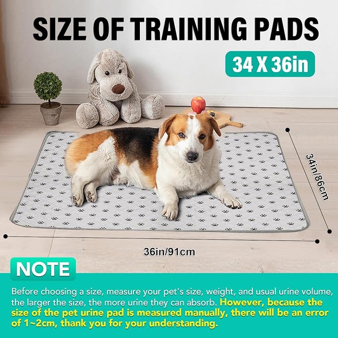 FUWERY Washable Pee Pads for Dogs ,34"X36", Thick Heavy Absorbency Reusable, Prevent Leakage, Non-Slip Pee Pads for Puppy Playpen,Potty Training, Grey, 2 Packs - Image 2