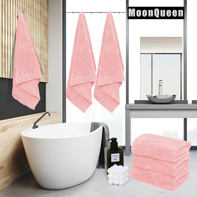 MOONQUEEN 2 Pack Premium Bath Towel Set - Quick Drying - Microfiber Coral Velvet Highly Absorbent Towels - Multipurpose Use as Bath Fitness, Bathroom, Shower, Sports, Yoga Towel (Pink) - Image 2