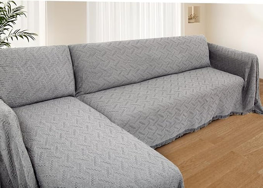 HOMERILLA 2 Piece Sectional Couch Cover for L Shape Sofa Light Grey XL | Washable Fabric, Anti-Pet Hair, Stain & Wear Resistant, Multiuse Sofa Blanket Protector, Pet Friendly Easy Installation by HOMERILLA