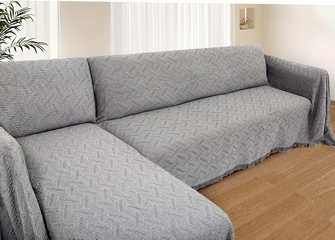 HOMERILLA 2 Piece Sectional Couch Cover for L Shape Sofa Light Grey XL | Washable Fabric, Anti-Pet Hair, Stain & Wear Resistant, Multiuse Sofa Blanket Protector, Pet Friendly Easy Installation by HOMERILLA