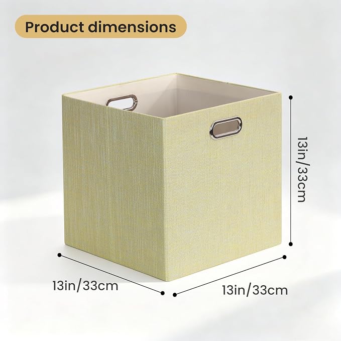 Posprica Foldable Storage Bins,13×13×13 Storage Cubes Boxes Baskets Containers for Shelf Bookcase,Thick Fabric Drawers - Set of 4, Yellow/Beige mixed - Image 2