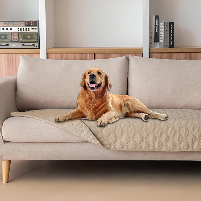 gogobunny 3X Stronger Waterproof Pet Blanket, Scratch Proof Furniture Protector for Dogs Cats, Reversible Cover 30x70 Inch, Dark Beige by gogobunny