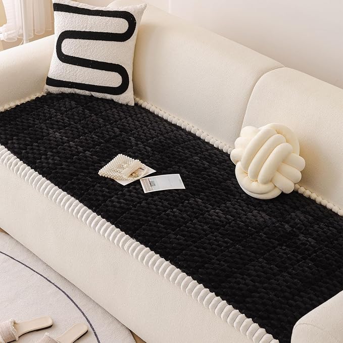 VClife Soft Fuzzy Couch Cover for Dog, Modern Black Couch Cover, Non-Slip Pet Friendly Sofa Cover Multi-Functional Furniture Protector, Washable Pet Bed Mat for Couch, 27.6" x 70.9" | Soft Thick Couch Covers for 3 Cushion Couch Sofa Pet Friendly, Scrat... - Image 4