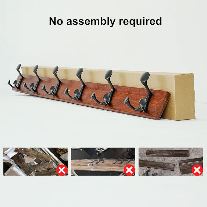 SKOLOO 39-Inch Cherry Wood Coat Rack Wall Mount with 6 Triple Hooks - Ideal for Family Entrances, Classrooms, and Pet Supplies Storage - Perfect Coat Hooks for Wall - Image 5