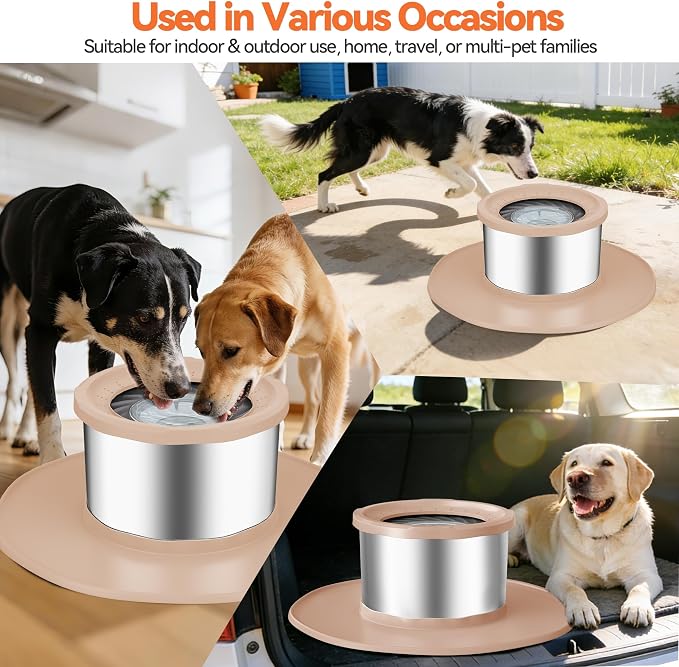 Decflow 12L No Spill Dog Water Bowl for Large Dogs, Stainless Steel Spill Proof Bowls with Suction Cup Anti-Skid Mat, Slow Feeder for Messy Drinkers, Heavy Duty Pet Bowls for Indoor/Outdoor Beige - Image 7