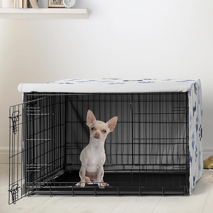 Sweet Jojo Designs 24in. Small Dog Crate Cover (Bones and Paw Prints) for Boys Pet Cage, Kennel Covers (Modern, Cartoon, Doggy, Puppy, Neutral, Paws Print, Whimsical, Slate Navy Blue and Off White) - Image 2