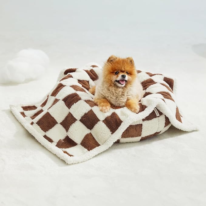 LE SURE Waterproof Dog Blankets for Small Dogs Cute Cozy 3D Jacquard,25x35 | Puppy Blanket for Cat Aesthetic Gift, Warm Soft Sherpa Throw Washable, Reversible Pet Couch Protector, Brown Checks - Image 7