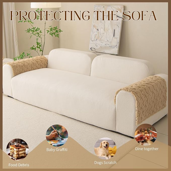 Waterproof Dog Bed Cover Non Slip Couch Cover for Dogs Washable Soft Faux Fur Sofa Cover Couch Covers for 3 Cushion Couch Sofa Pet Friendly (Dark Beige, 22.5x22.5（2pc）) - Image 2