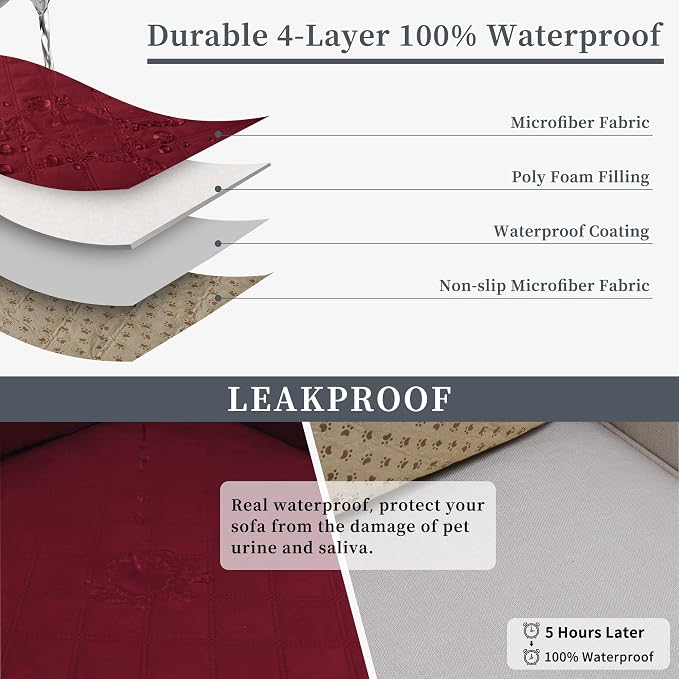 Easy-Going Waterproof Sectional Couch Covers with Chaise 2-Piece Non Slip L Shape Sofa Cover for Dogs Leakproof Furniture Protector Cover with Adjustable Strap for Pets (Small, Christmas Red) - Image 4