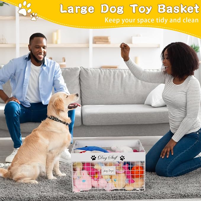 Bfttlity Dog Toy Basket Large Metal Toy Box Storage for Dogs Toys, White | Dog Toy Bin with Handles for Living Room Storage Dogs Chew Pets Toys, Blankets, Clothes, Food - Image 3