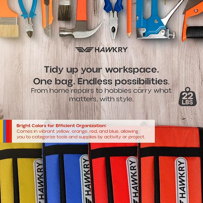 HAWKRY Oxford Tool Bag Set of 4 – Heavy Duty Waterproof Tool Pouches with Zipper, Small Tool Bags for Electricians, Mechanics, Construction, Gardening & Tool Organization - Image 4