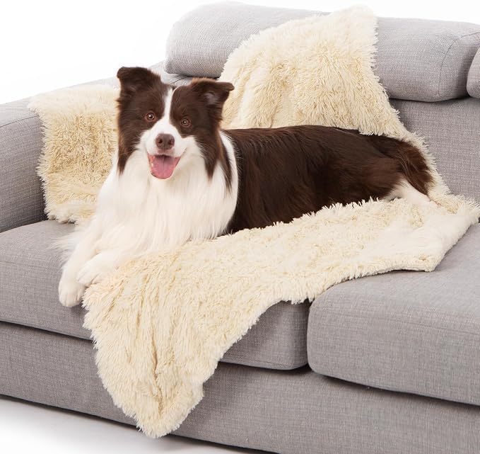 gogobunny Waterproof Dog Blanket for Couch & Furniture Protection - Super Soft Reversible Throw for Large Dogs & Cats, Calming Washable Fur & Sherpa Pet Blanket(40x50 Inch, Beige) by gogobunny