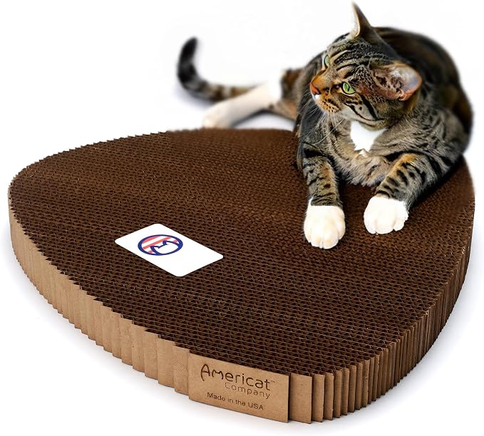 Cat Scratcher by Americat – Made in USA Cardboard Scratching Pad & Lounger – X Large, 2-Sided, Heavy, No-Shedding, Long-Lasting (Corner) by AmericatCompany