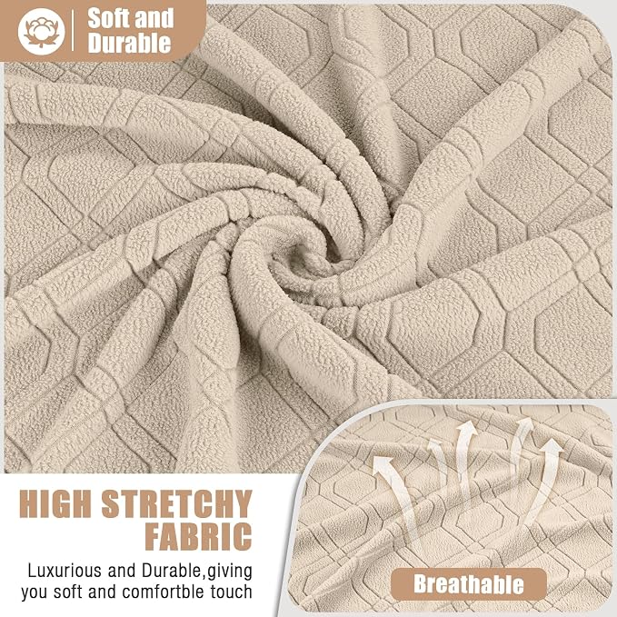 VANSOFY Recliner Loveseat Cover with Middle Console Stretch Reclining Sofa Slipcover for 2 Seat Jacquard Reclining Couch Sofa Covers Furniture Protector with Elastic Straps Bottom (Cream) | 4-Pieces, Soft Furniture Protector, Washable Slipcover with Po... - Image 3