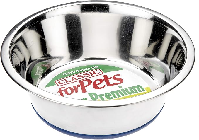 Classic Pet Products Non-Slip Stainless Steel Dish (2500 ml - 250 mm, 9.75 Inch Diameter Dog Bowl), Silver by CLASSIC