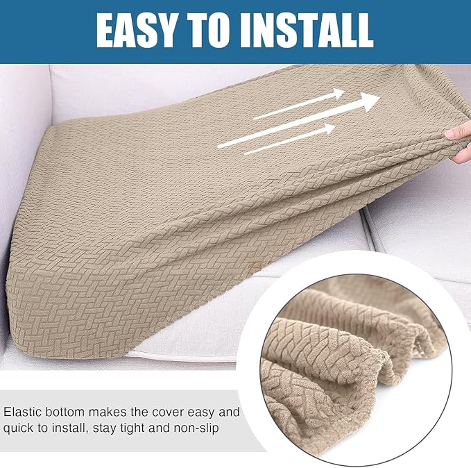 Smiry Waterproof Couch Cushion Covers, Non Slip Seat Cushion Covers | Stretch Jacquard Sectional Sofa Slipcover, Washable Elastic Furniture Protector for Pets, Kid, 2 Pieces, Camel - Image 4