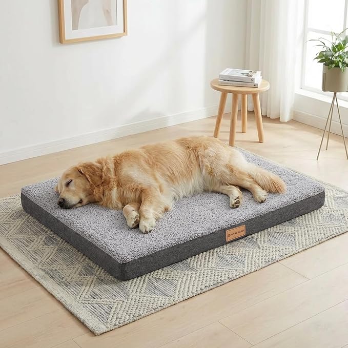 Patas Lague Orthopedic Large Dog Bed Washable Pet Sofa Mat 42''X28'' Grey | Egg-Crate Foam Dog Couch For Large Sized Dogs, Waterproof Removable Cover, Soft Pet Crate Bed With Nonskid Bottom by PatasLague